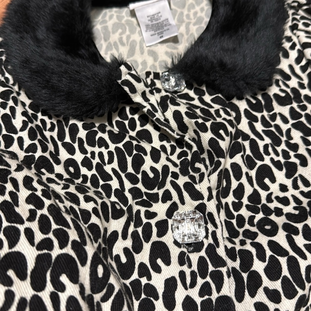 NWT Blueberi Boulevard girls kids black white Leopard Print Coat Halloween 6Y - Picture 2 of 5